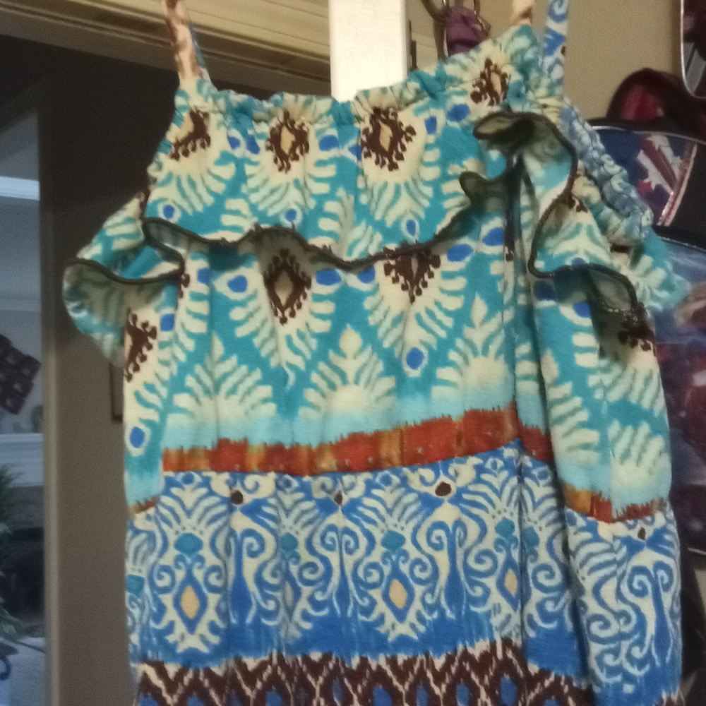 KnitWorks Dress Blue and Brown Patterned Sleeveless Dress XL Youth S Womens